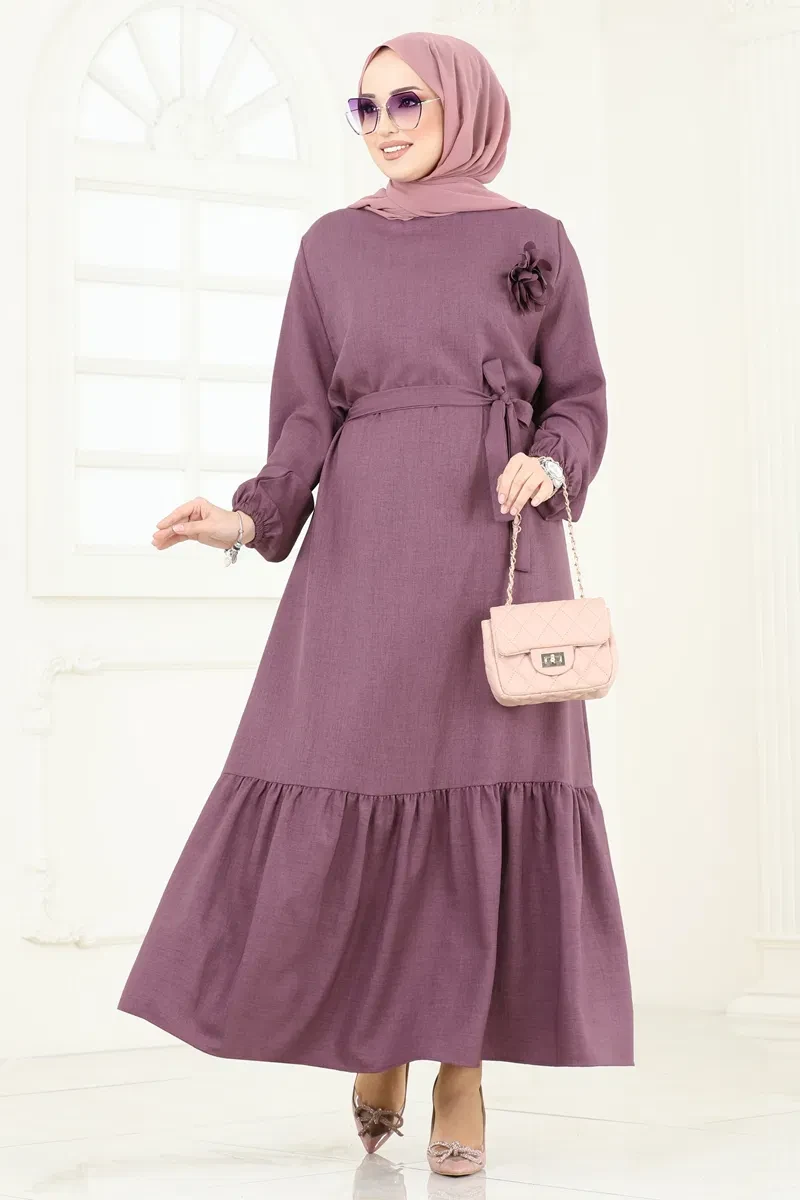 فستان مع حزام كود 801OZN1046